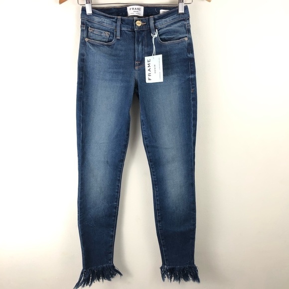 Frame Denim Blue Le Skinny Jeanne Raw Hem Jeans 24 - Picture 2 of 8